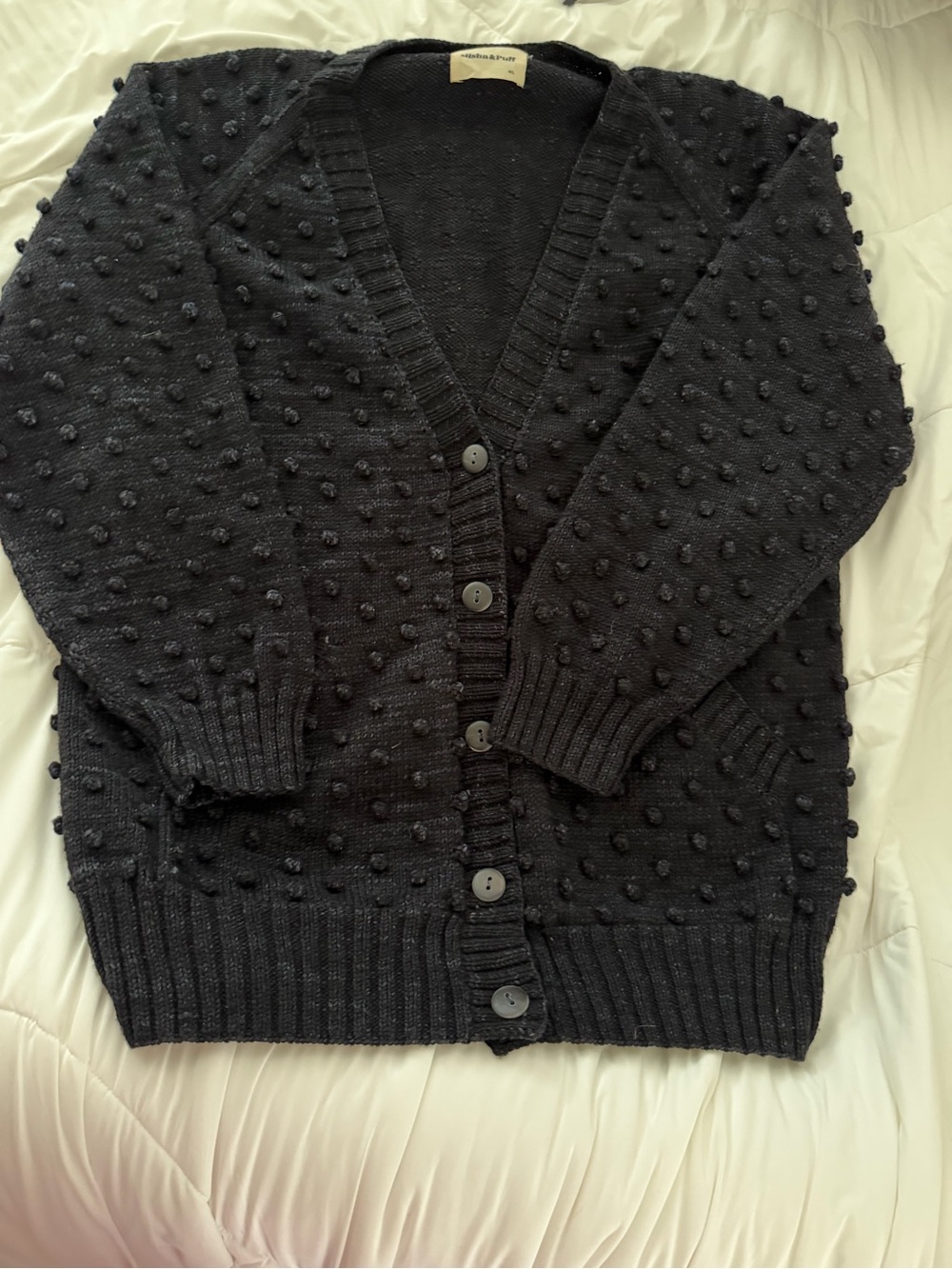 Misha And Puff Black Textured Bobble Cardigan